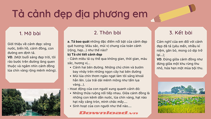 Viết bài văn tả một cảnh đẹp ở quê hương em hoặc nơi em ở Dàn ý & 47 bài tả cảnh đẹp quê hương hay nhất