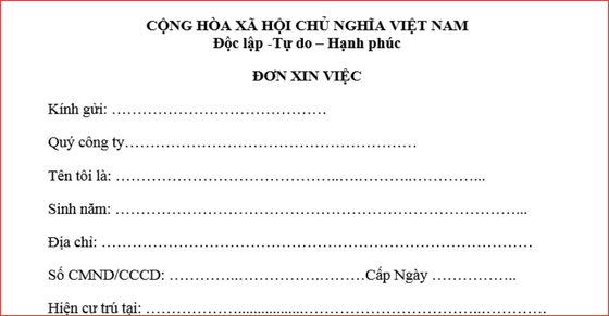 Mẫu đơn xin việc làm công nhân, lao động trong công ty mới nhất