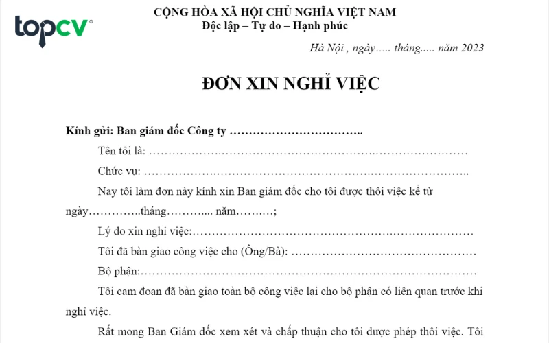 Mẫu đơn xin nghỉ việc/thôi việc chuẩn nhất 2024