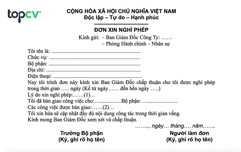 Tổng hợp các mẫu đơn xin nghỉ phép chuẩn nhất 2024 (tải miễn phí)